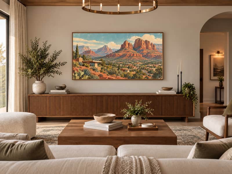Sedona Red Rocks wallpaper shown as art on a Samsung Frame TV