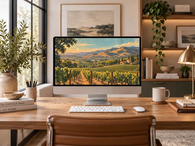 Napa Valley Vineyards wallpaper shown on a desktop computer screen