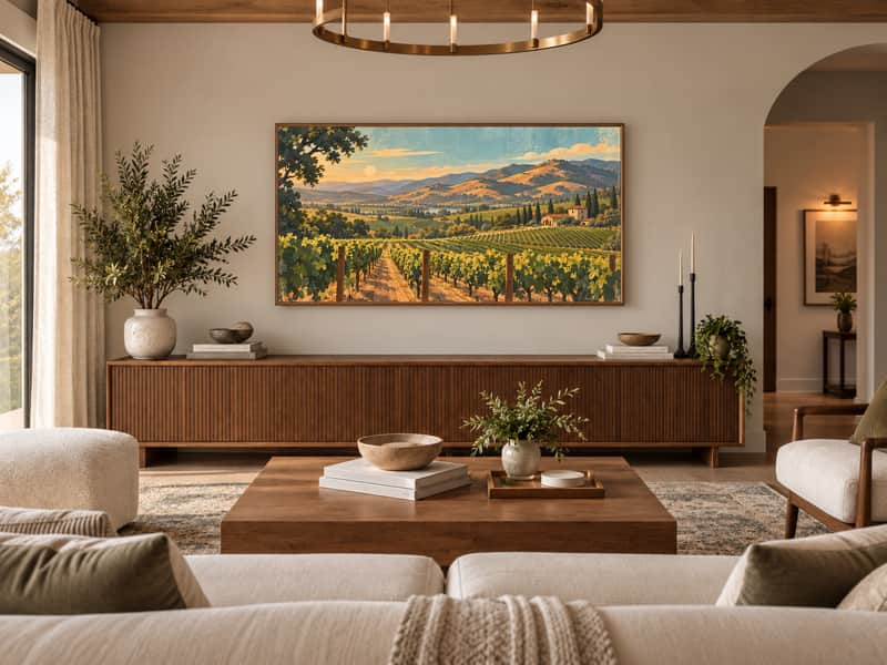 Napa Valley Vineyards wallpaper shown as art on a Samsung Frame TV