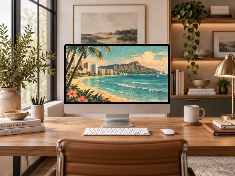 Haleakala Crater wallpaper shown on a desktop computer screen