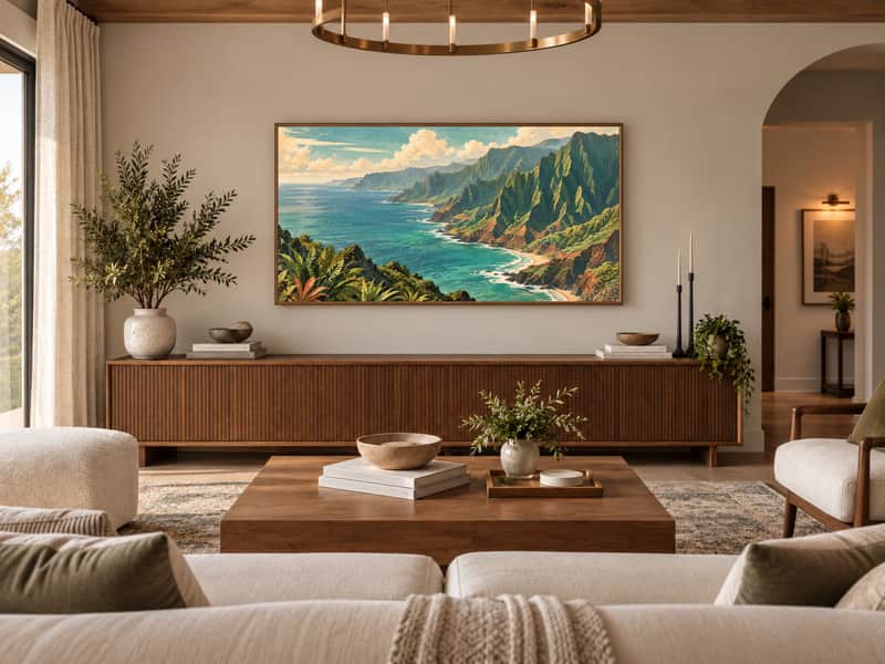 Na Pali Coast wallpaper shown as art on a Samsung Frame TV