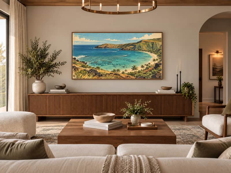 Taro Terrace Valley wallpaper shown as art on a Samsung Frame TV