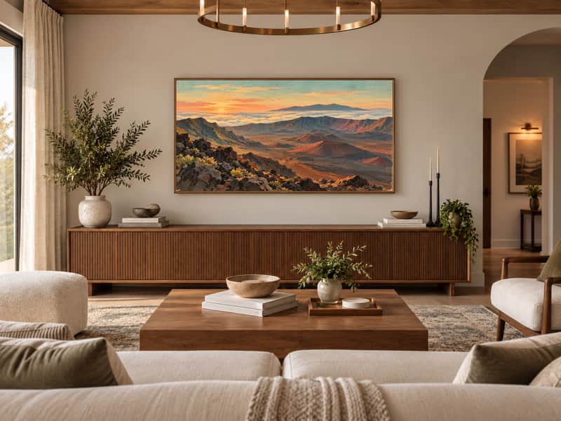 Waikiki Beach wallpaper shown as art on a Samsung Frame TV