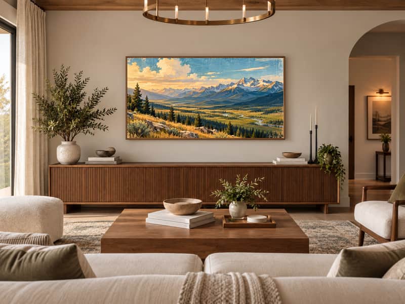 Big Sky Valley wallpaper shown as art on a Samsung Frame TV