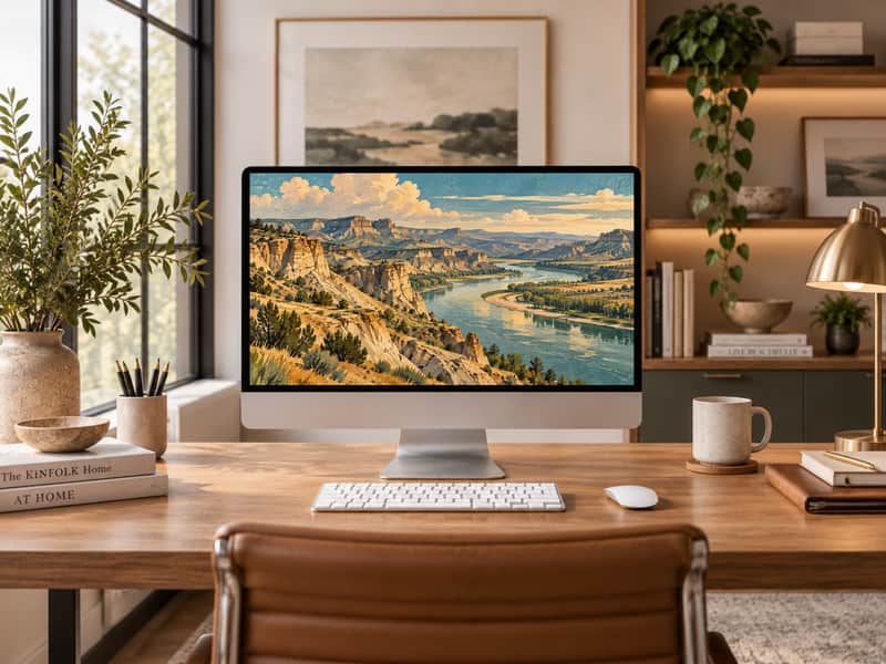 Missouri River Breaks wallpaper shown on a desktop computer screen