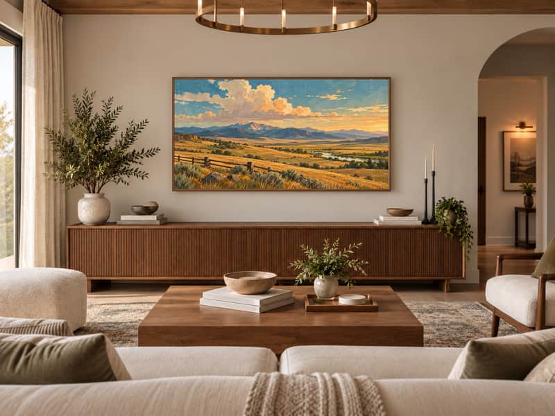 Prairie Ranchland wallpaper shown as art on a Samsung Frame TV
