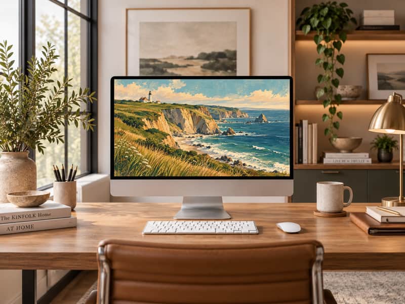 Block Island Cliffs wallpaper shown on a desktop computer screen