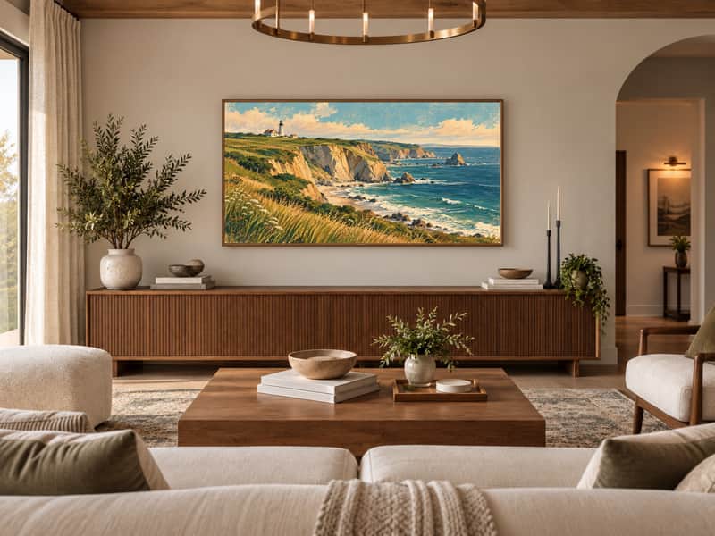 Block Island Cliffs wallpaper shown as art on a Samsung Frame TV