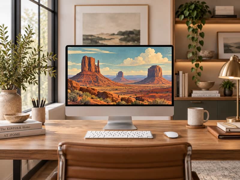 Monument Valley Buttes wallpaper shown on a desktop computer screen