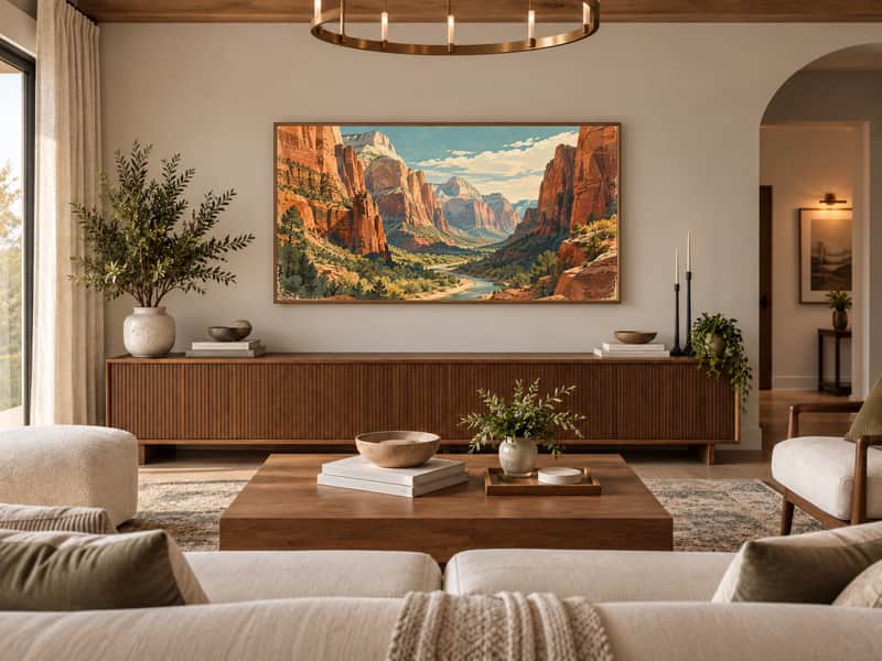 Zion Canyon Cliffs wallpaper shown as art on a Samsung Frame TV