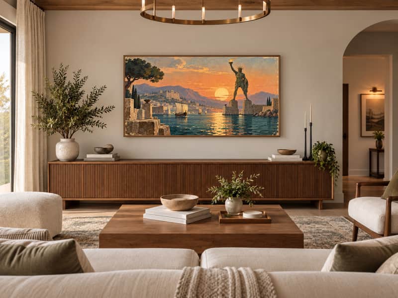 Colossus of Rhodes wallpaper shown as art on a Samsung Frame TV