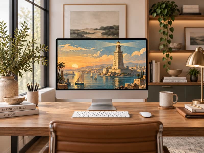 Lighthouse of Alexandria wallpaper shown on a desktop computer screen