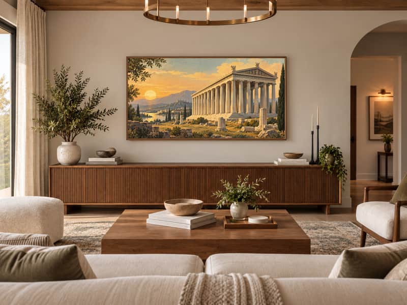 Statue of Zeus at Olympia wallpaper shown as art on a Samsung Frame TV