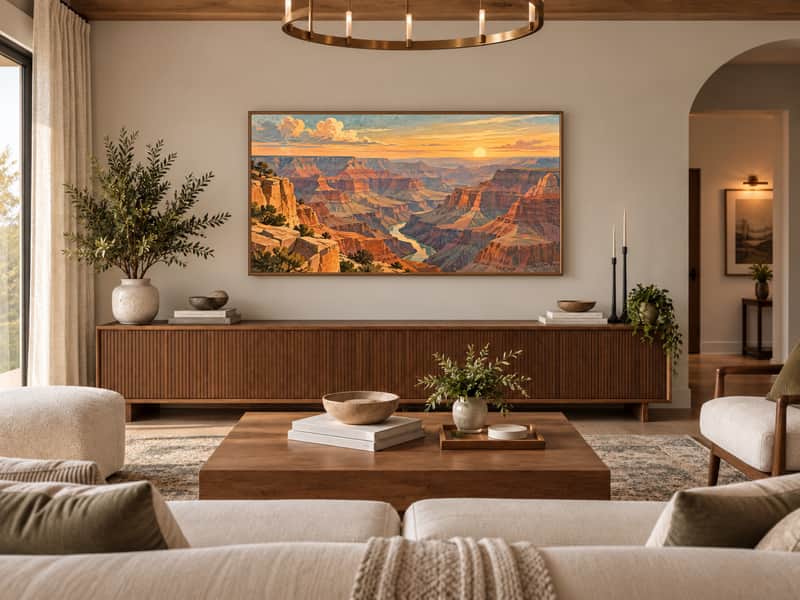 Aurora Borealis wallpaper shown as art on a Samsung Frame TV