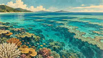 Great Barrier Reef, Australia 4K wallpaper, mid-century travel poster style