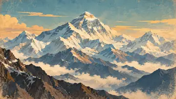 Mount Everest, Nepal/Tibet 4K wallpaper, mid-century travel poster style