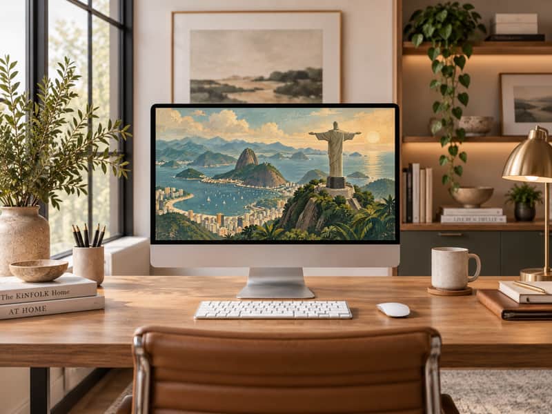 Christ the Redeemer, Brazil wallpaper shown on a desktop computer screen