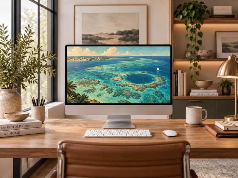Belize Barrier Reef, Belize City wallpaper shown on a desktop computer screen