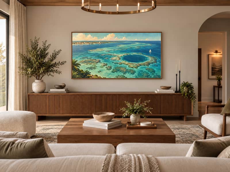 Belize Barrier Reef, Belize City wallpaper shown as art on a Samsung Frame TV